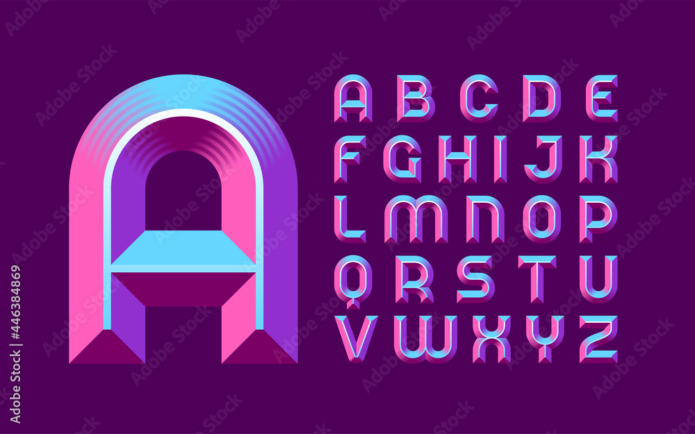 Poster vintage vector font set with gradient lines bevel effect