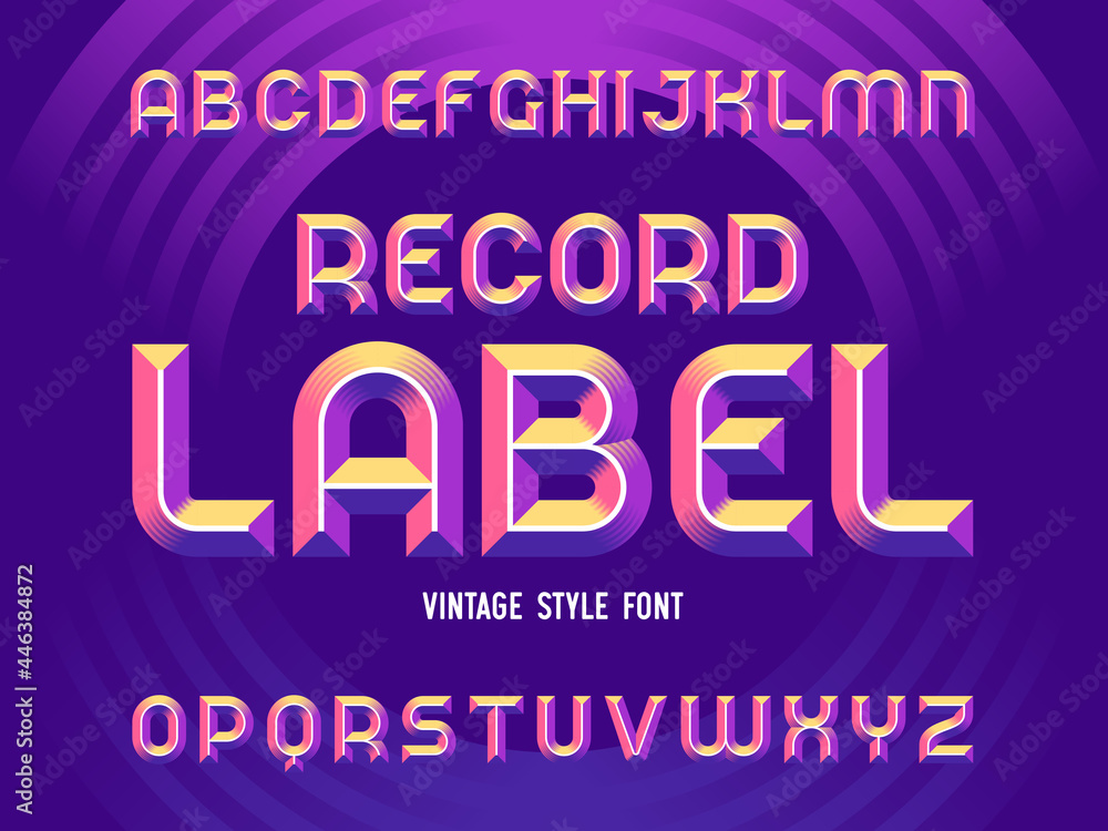 Poster vintage vector font set with gradient lines bevel effect
