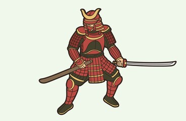 Samurai Warrior or Ronin  Japanese Fighter Bushido Action with Armor and Weapon Cartoon Graphic Vector