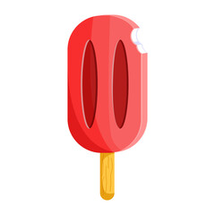Strawberry ice cream with sundae inside. Sweet, cold dessert. Bad food with sugar. Vector illustration in cartoon style. Isolated on white background.