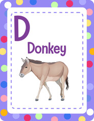 Alphabet flashcard with letter D for Donkey
