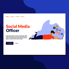 Landing page template of Social Media Officer. Modern flat design concept of web page design for website and mobile website. Easy to edit and customize. Vector illustration