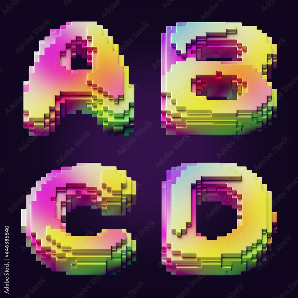 Poster 3d rendering of colorful letters made of cube blocks.