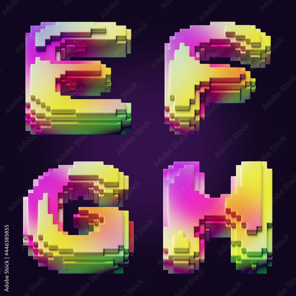Poster 3d rendering of colorful letters made of cube blocks.