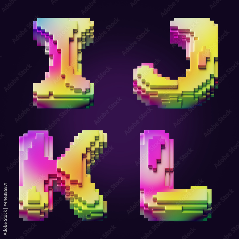 Poster 3d rendering of colorful letters made of cube blocks.
