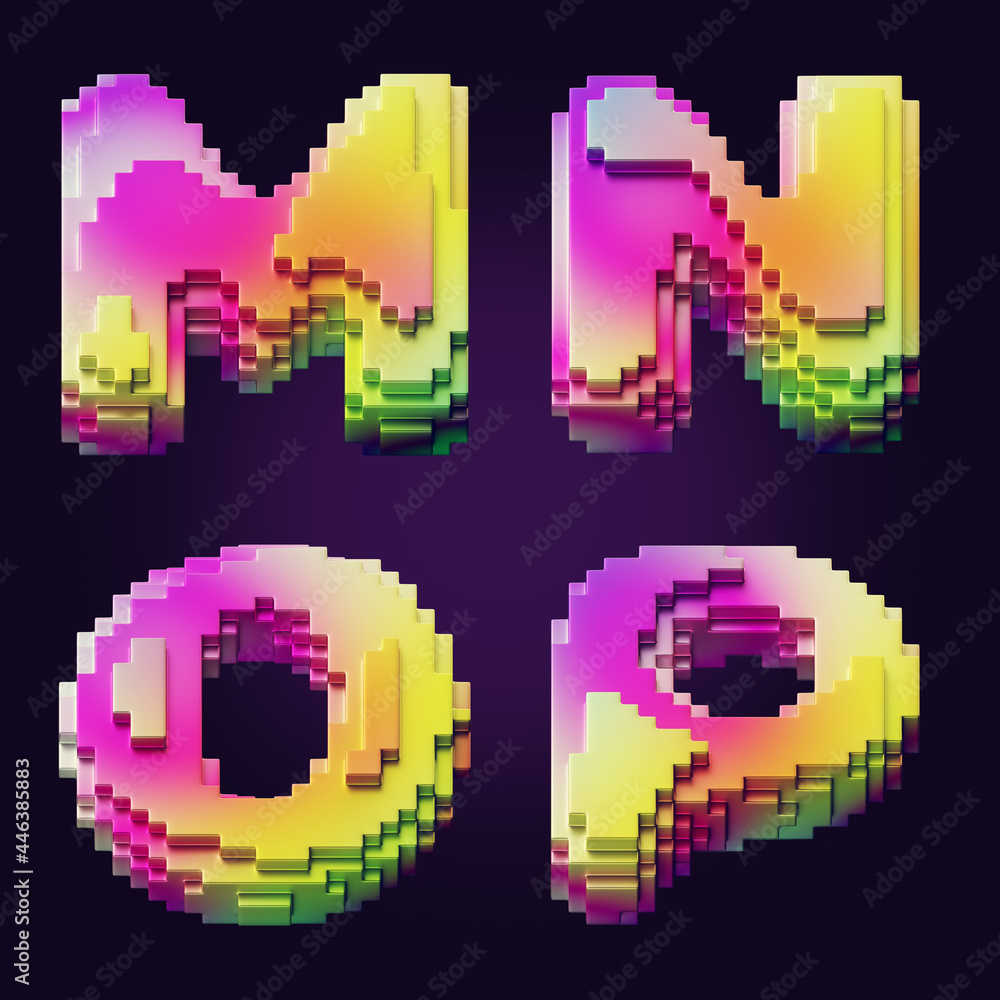 Poster 3d rendering of colorful letters made of cube blocks.