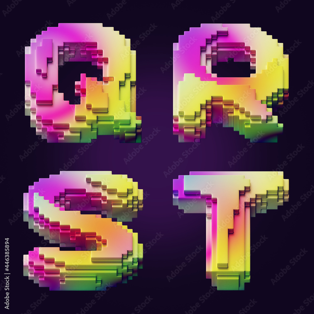 Poster 3d rendering of colorful letters made of cube blocks.