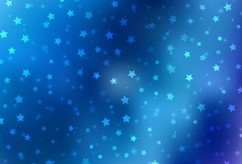Light BLUE vector layout with bright snowflakes, stars.