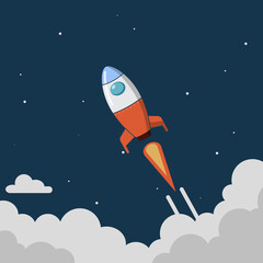 Business concept design with rocket soaring through the clouds and space. Modern design. Vector illustration.
