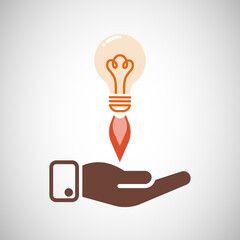 light blub on open hand, energy and idea spurt, business concept design. Modern design. Vector illustration.
