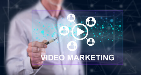 Man touching a video marketing concept