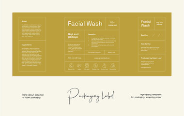 Hand drawn line art cosmetics vector label design template. Beauty illustration of elegant signs and badges for beauty, natural cosmetics, wellness, creative agency, fashion, wedding