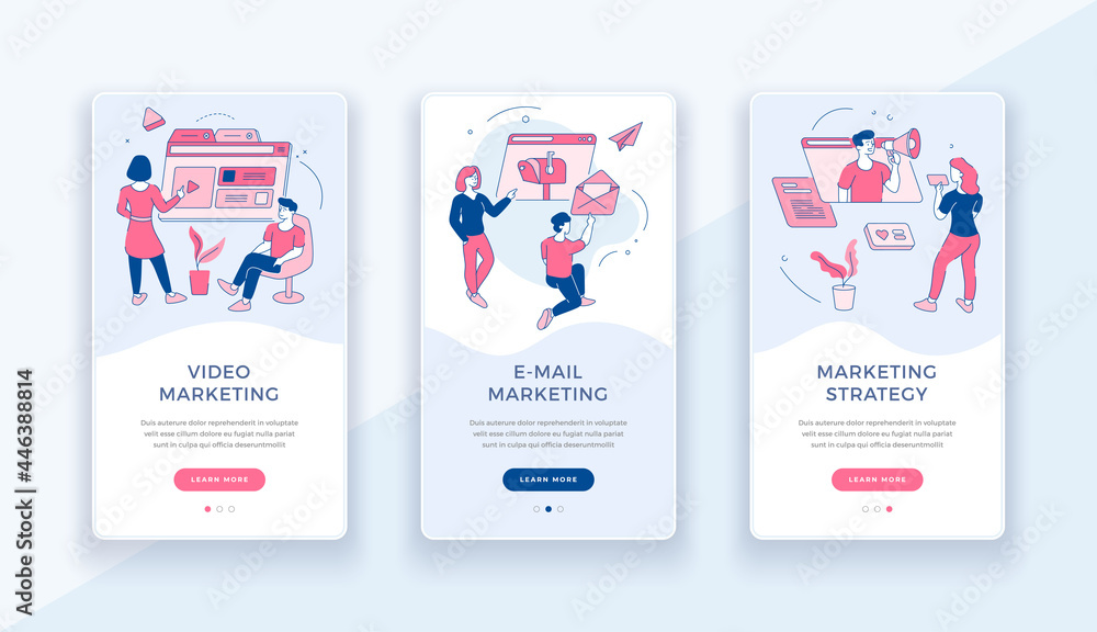 Poster online marketing strategy banner. development and implementation of video advertising and email dist