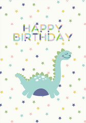 Birthday card with cute blue dinosaurs
