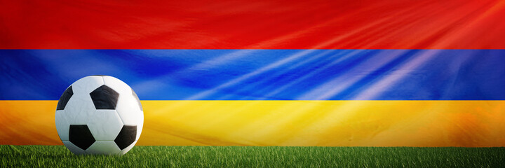 Creative football soccer ball on the flag of Armenia, Football background,  3D Rendering.