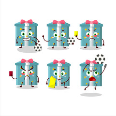 Magic gift box cartoon character working as a Football referee