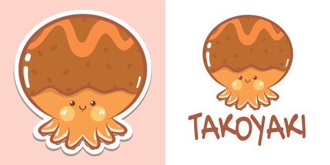 A cute octopus cartoon character  takoyaki logo and mascot illustration