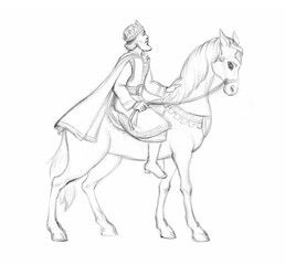 The king is on horseback. Pencil drawing