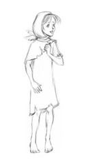 A beggar orphan child. Pencil drawing