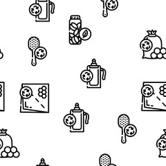 Zero Waste Products Vector Seamless Pattern Thin Line Illustration