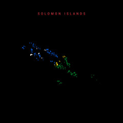 Solomon Islands flag map, chaotic particles pattern in the Solomon Islands flag colors. Vector illustration