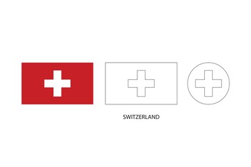 Fototapeta premium Switzerland flag 3 versions, Vector illustration, Thin black line of rectangle and the circle on white background.