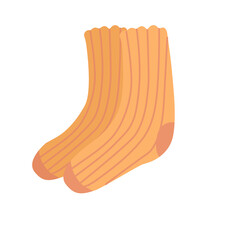 Hand drawn flat vector illustration of an orange pair warm socks.