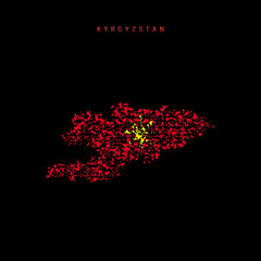 Kyrgyzstan flag map, chaotic particles pattern in the Kyrgyz flag colors. Vector illustration