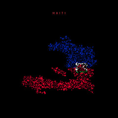 Haiti flag map, chaotic particles pattern in the Haitian flag colors. Vector illustration