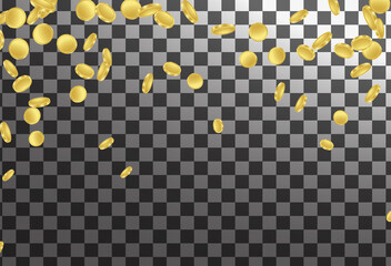 Falling from the top a lot of coins on a transparent background