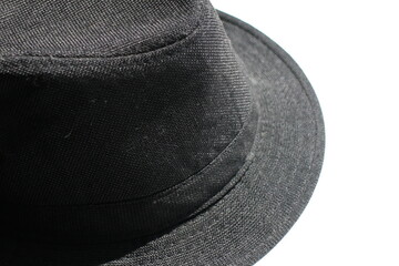 Black hat on a white background close-up.
