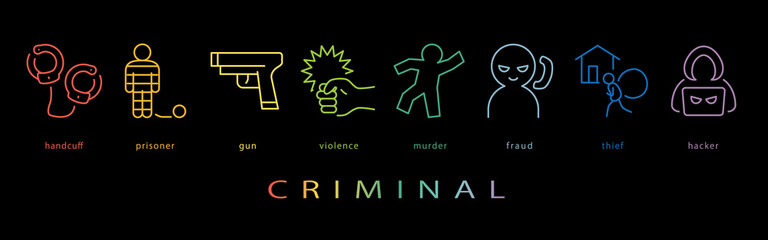 犯罪　ネオンカラーのラインアイコン