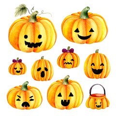 Watercolor happy halloween pumpkin