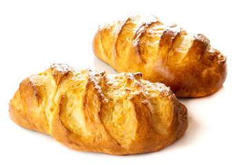Homemade bread loaf close-up, isolate, white background.