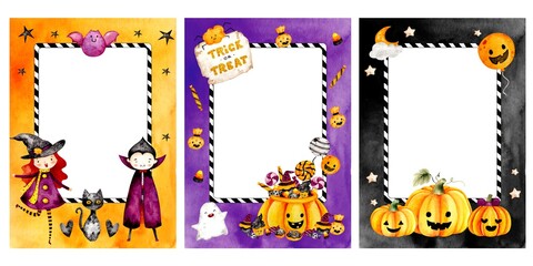 Watercolor happy halloween frame