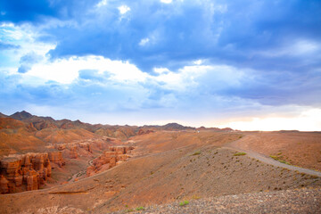 Natural unusual landscape red canyon of unusual beauty is similar to the Martian landscape, the Charyn canyon