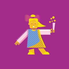 On September 1, happy children in school uniforms go back to school. Meeting with friends and teacher. Celebrating the start of the school year. Template for design. Funny cartoon simple characters