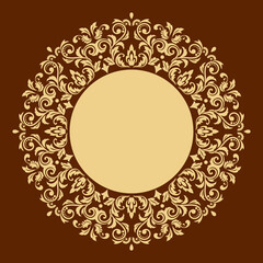Decorative frame Elegant vector element for design in Eastern style, place for text. Floral golden and brown border. Lace illustration for invitations and greeting cards