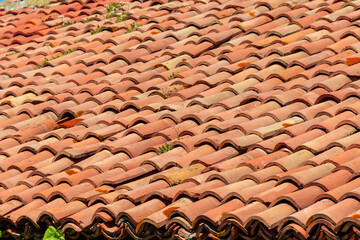 Old tiled roof texture for background
