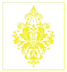 Damask graphic ornament. Floral design element. Yellow and white vector pattern