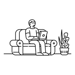 Home sofa working icon. Outline home sofa working vector icon for web design isolated on white background