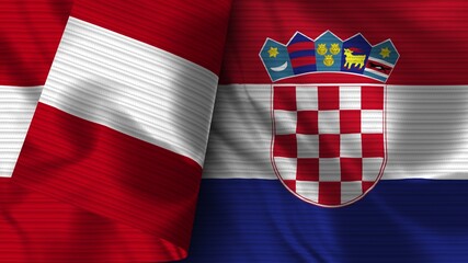 Croatia and Peru Realistic Flag &ndash; Fabric Texture 3D Illustration
