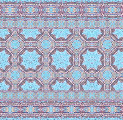 Multicolored striped borders seamless texture with patterns of various mosaic shapes. Design for wallpapers, carpets, linoleum, blankets, fabrics, curtains, packaging and other home decor.