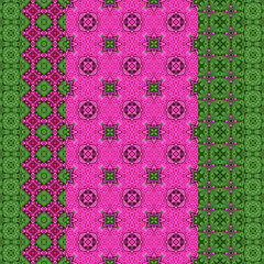 Multicolored striped borders seamless texture with patterns of various mosaic shapes. Design for wallpapers, carpets, linoleum, blankets, fabrics, curtains, packaging and other home decor.