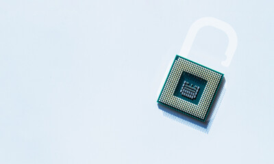 Privacy secure. Network digital security technology with computer processor chip on white background. Protect personal data and privacy from hacker cyberattack.