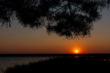 beautiful sunset over the lake in summer