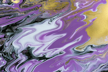 Ink gold and purple marble texture. Agate ripple imitation texture.