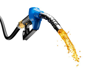 Gasoline gushing out from pump isolated on white background - obrazy, fototapety, plakaty