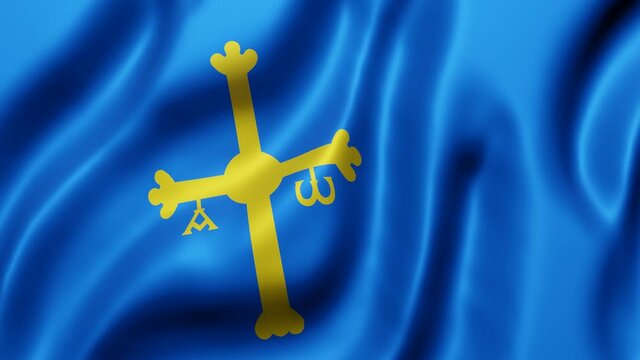 3d rendering of an Asturias Spanish Community flag waving in a looping motion.