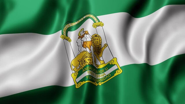 3d rendering of an Andalucia Spanish Community flag waving in a looping motion.